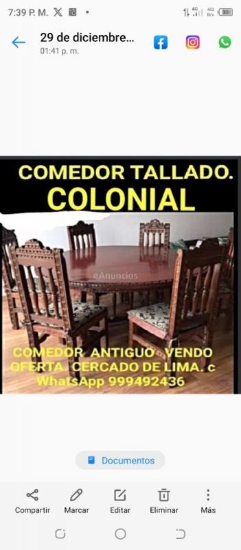 COMEDOR TALLADO COLONIAL LIMA PERÚ SUDAMERICA